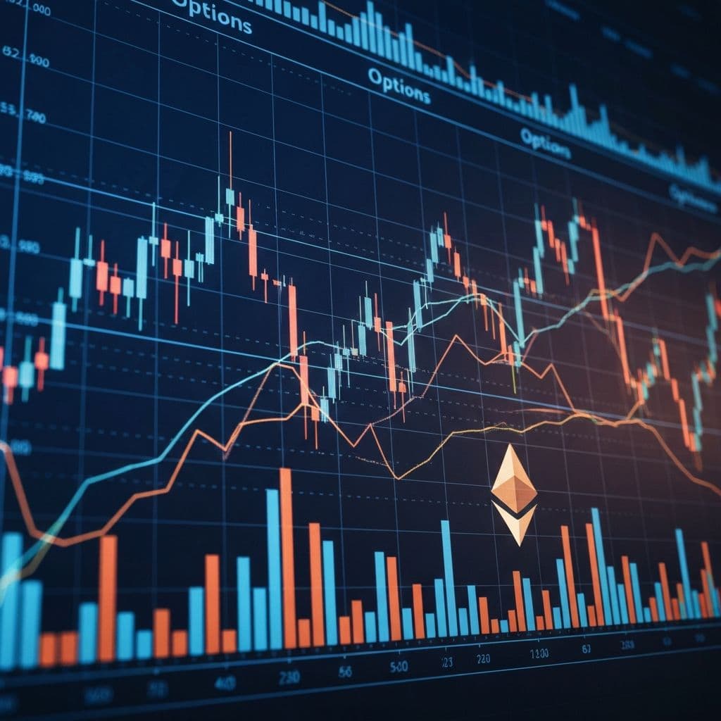 Vizualizacija volatilnosti kripto tržišta s opcijskim ugovorima i makroekonomskim indikatorima u ožujku 2026