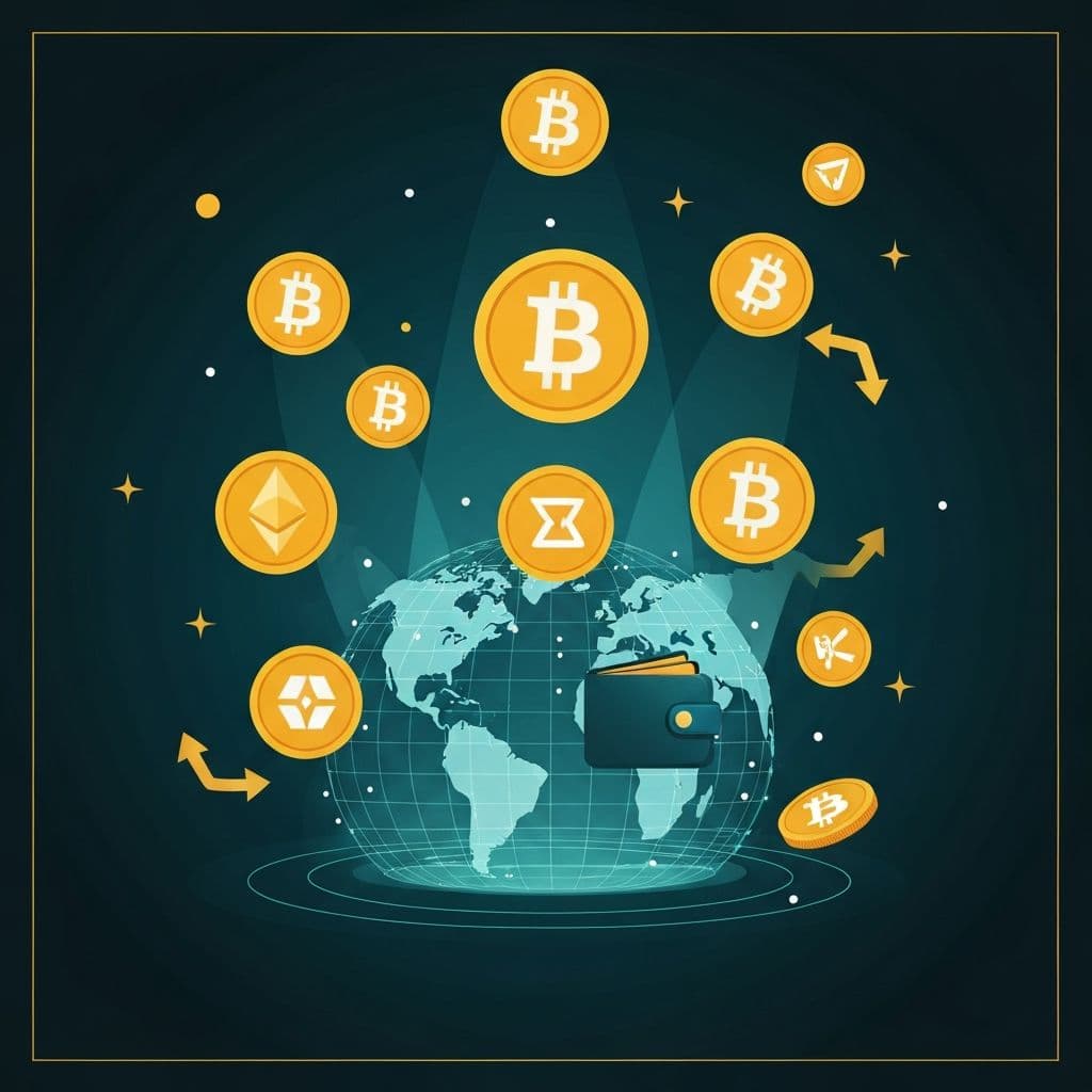 Sta su kriptovalute - ilustracija digitalnih novcanica i blockchain mreze